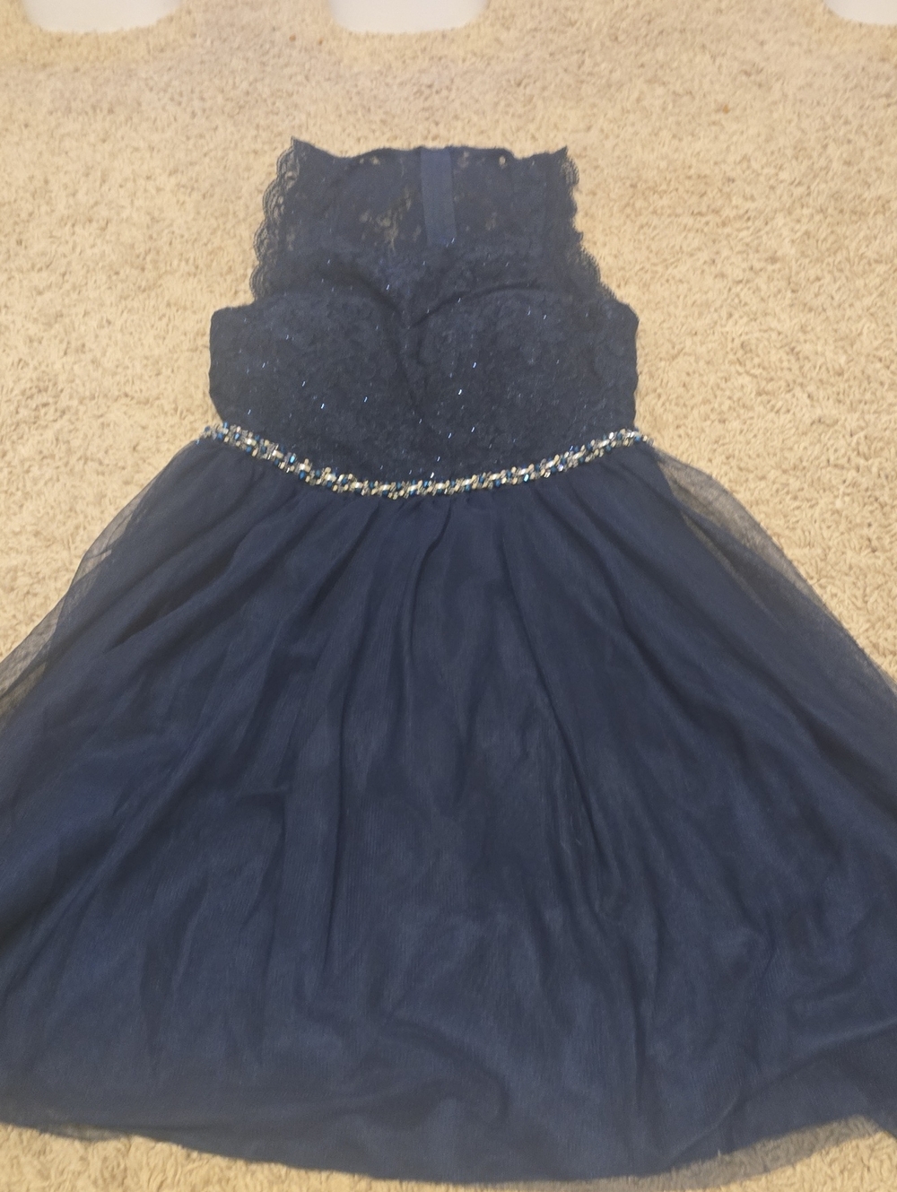 Sequin Hearts Navy Lace & Tulle Party Dress with Beaded Waistband